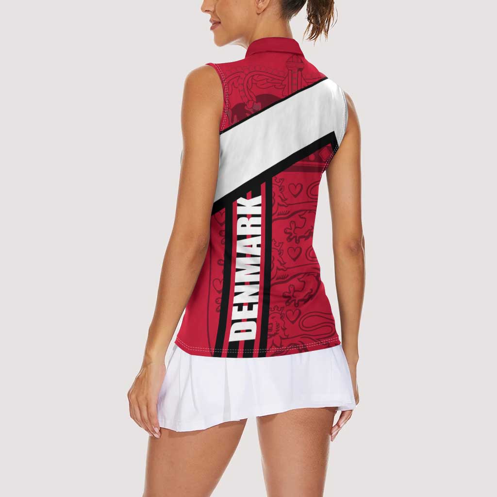Denmark Women Sleeveless Polo Shirt Danish Coat of Arms, National Flag, Bold Scandinavian Heritage Design
