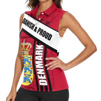 Denmark Women Sleeveless Polo Shirt Danish Coat of Arms, National Flag, Bold Scandinavian Heritage Design