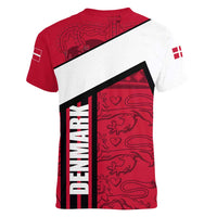 Denmark Women V-Neck T-Shirt Danish Coat of Arms, National Flag, Bold Scandinavian Heritage Design