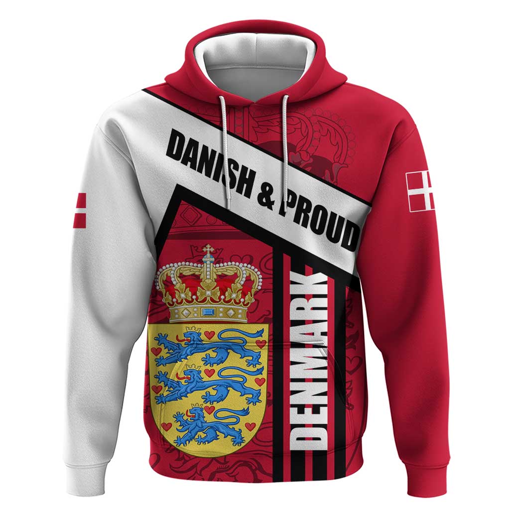Denmark Zip Hoodie Danish Coat of Arms, National Flag, Bold Scandinavian Heritage Design