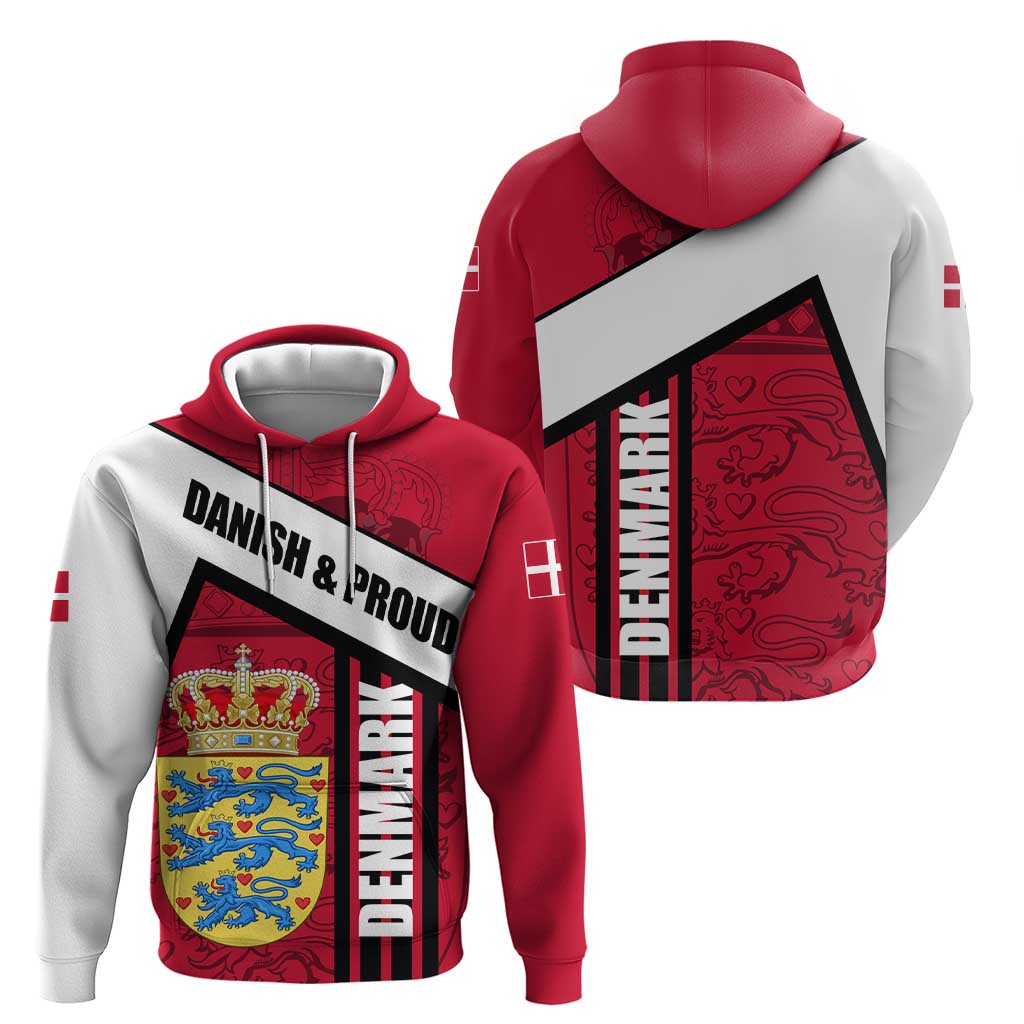Denmark Zip Hoodie Danish Coat of Arms, National Flag, Bold Scandinavian Heritage Design