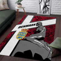 Denmark Area Rug with The Little Mermaid Statue, Danish Folk Patterns, National Heritage Pride