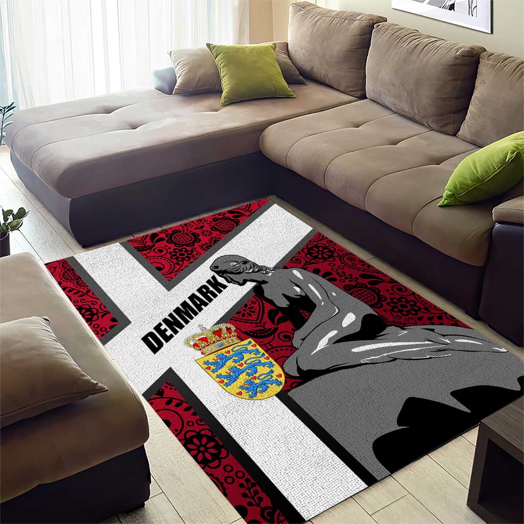 Denmark Area Rug with The Little Mermaid Statue, Danish Folk Patterns, National Heritage Pride
