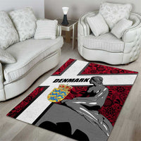 Denmark Area Rug with The Little Mermaid Statue, Danish Folk Patterns, National Heritage Pride