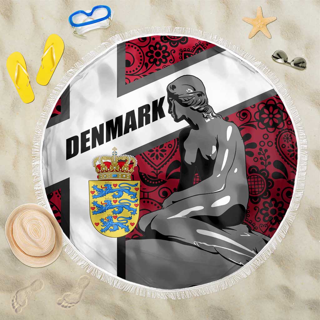 Denmark Beach Blanket with The Little Mermaid Statue, Danish Folk Patterns, National Heritage Pride