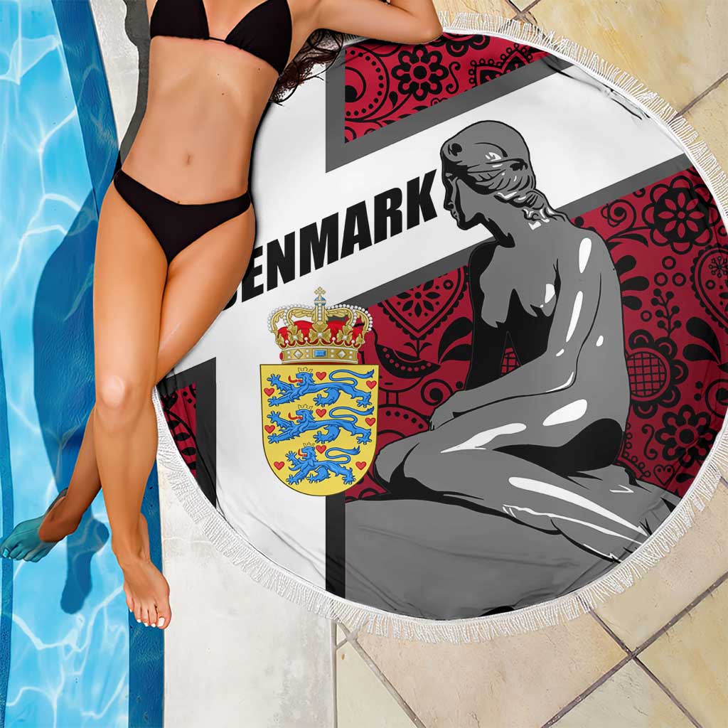 Denmark Beach Blanket with The Little Mermaid Statue, Danish Folk Patterns, National Heritage Pride