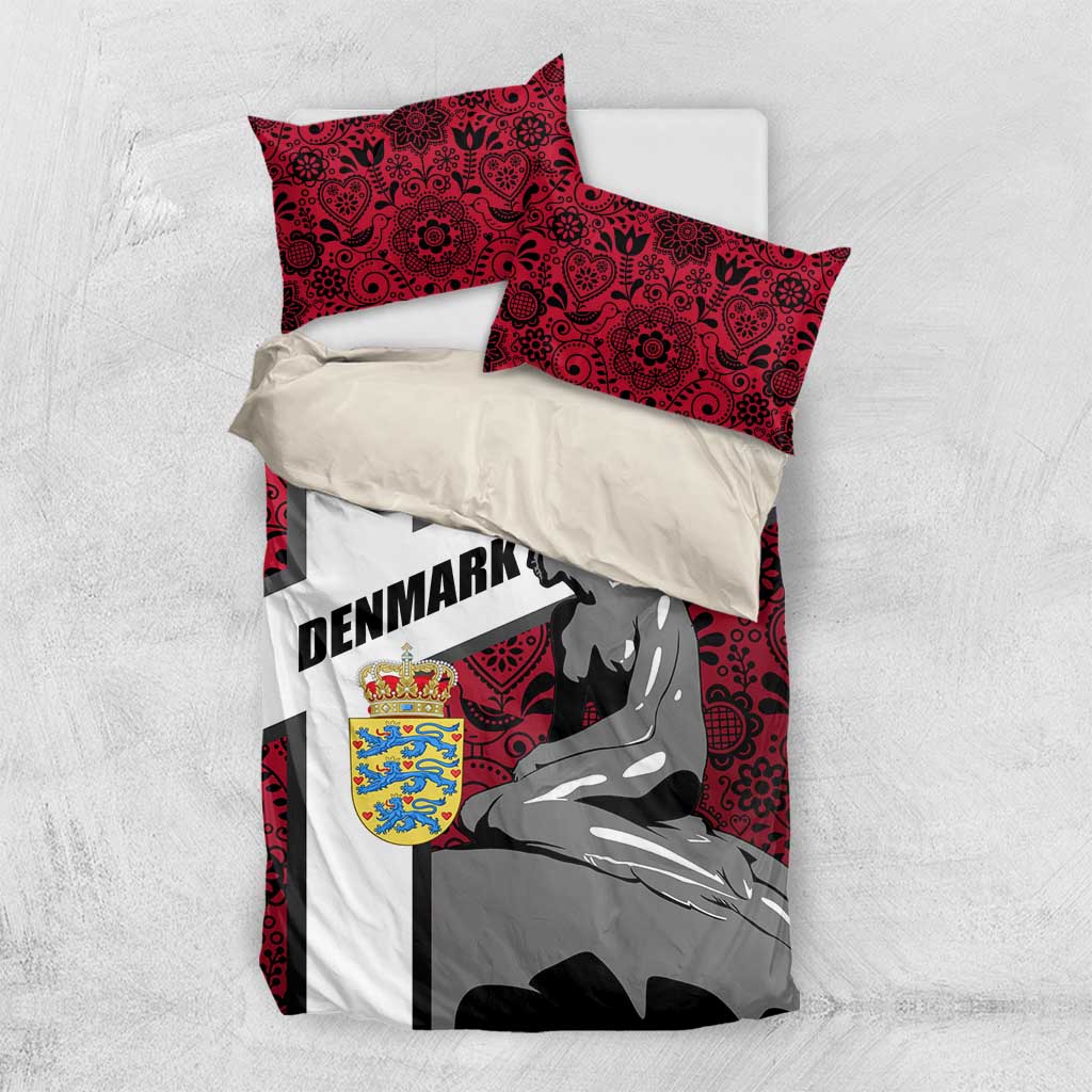 Denmark Bedding Set with The Little Mermaid Statue, Danish Folk Patterns, National Heritage Pride