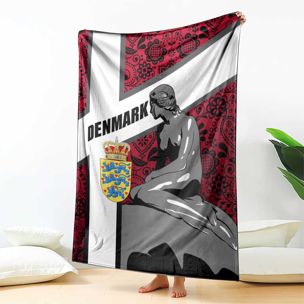 Denmark Blanket with The Little Mermaid Statue, Danish Folk Patterns, National Heritage Pride