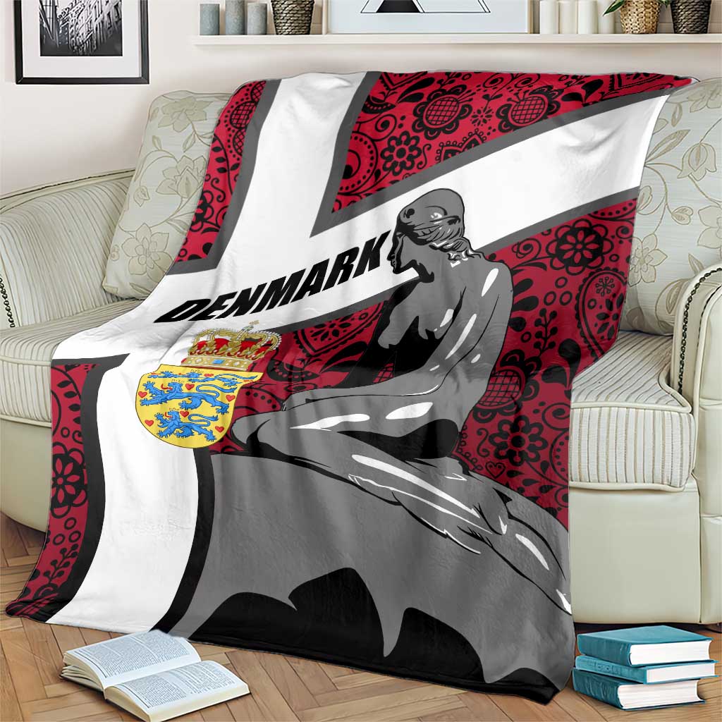 Denmark Blanket with The Little Mermaid Statue, Danish Folk Patterns, National Heritage Pride