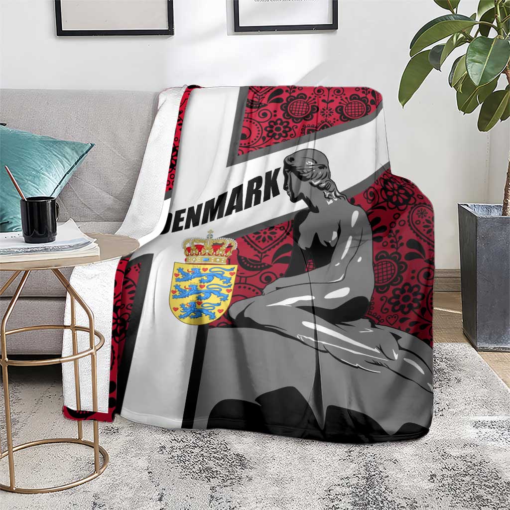 Denmark Blanket with The Little Mermaid Statue, Danish Folk Patterns, National Heritage Pride