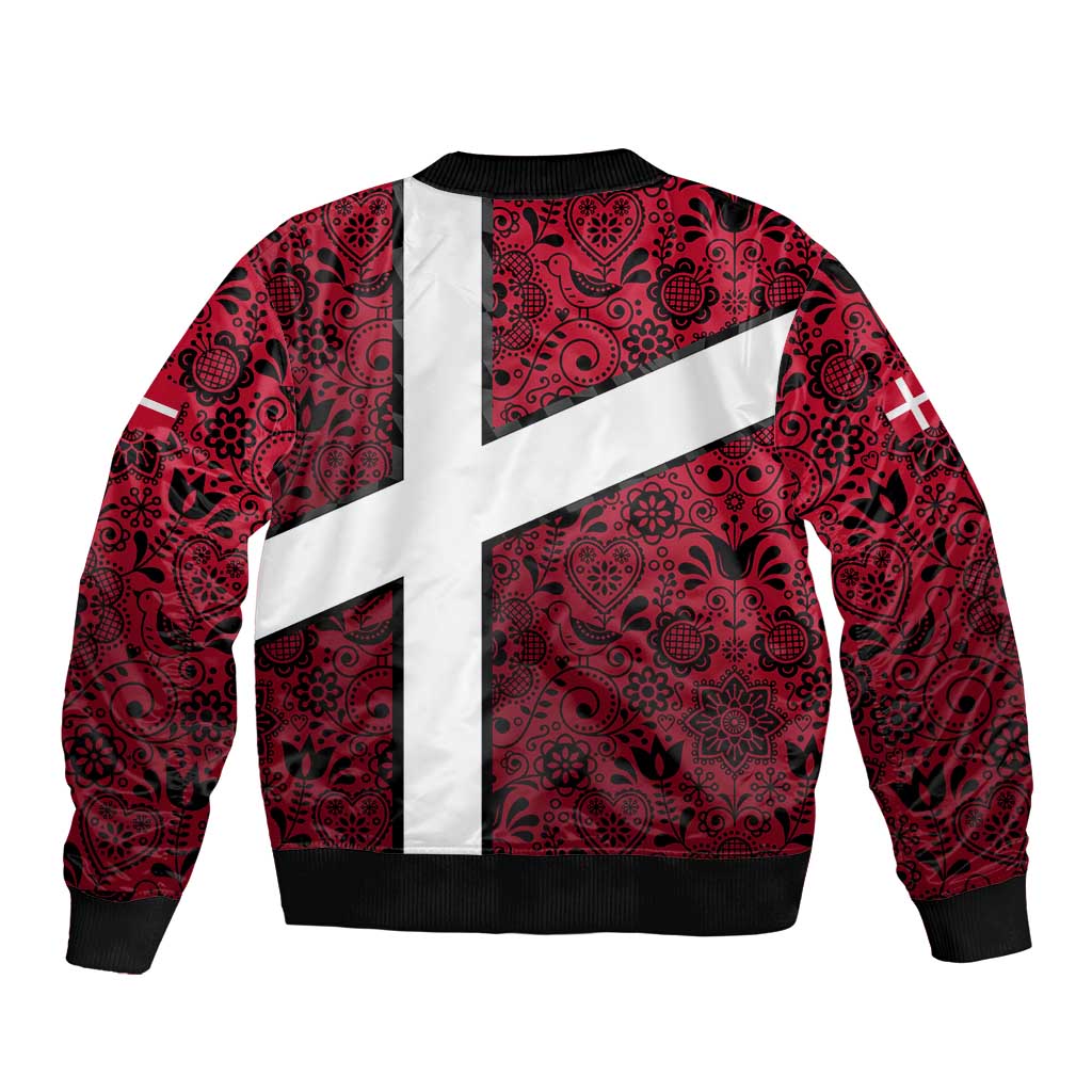 Denmark Bomber Jacket with The Little Mermaid Statue, Danish Folk Patterns, National Heritage Pride