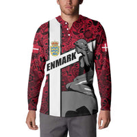 Denmark Button Sweatshirt with The Little Mermaid Statue, Danish Folk Patterns, National Heritage Pride