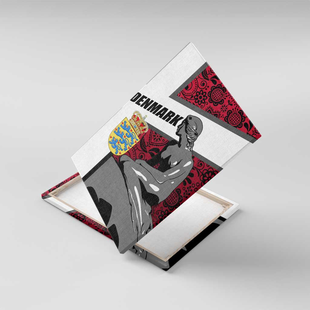 Denmark Canvas Wall Art with The Little Mermaid Statue, Danish Folk Patterns, National Heritage Pride