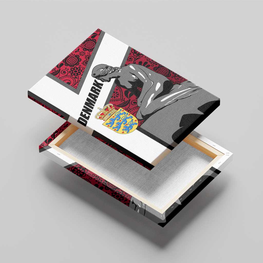 Denmark Canvas Wall Art with The Little Mermaid Statue, Danish Folk Patterns, National Heritage Pride