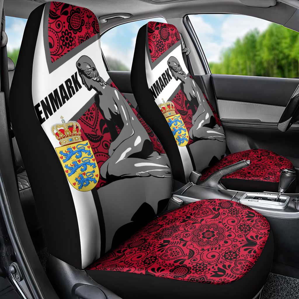 Denmark Car Seat Cover with The Little Mermaid Statue, Danish Folk Patterns, National Heritage Pride