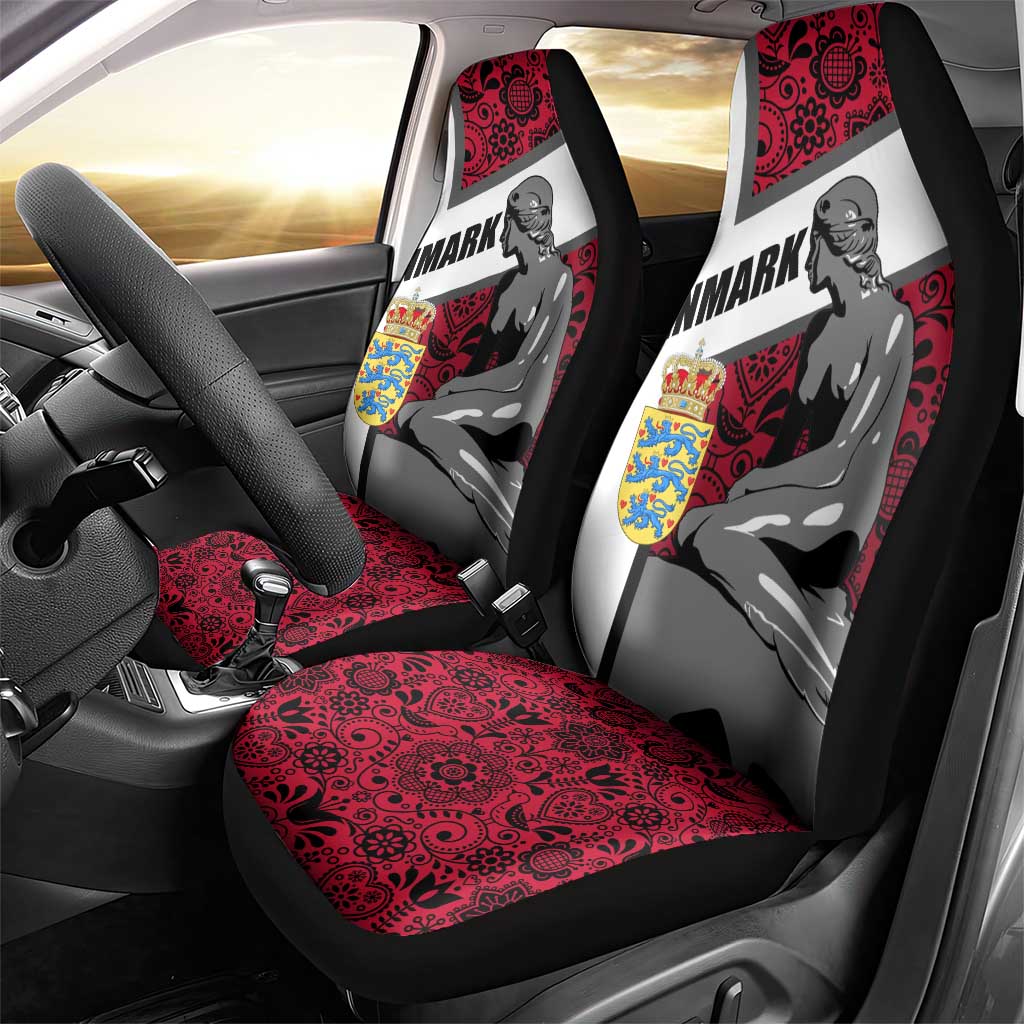 Denmark Car Seat Cover with The Little Mermaid Statue, Danish Folk Patterns, National Heritage Pride