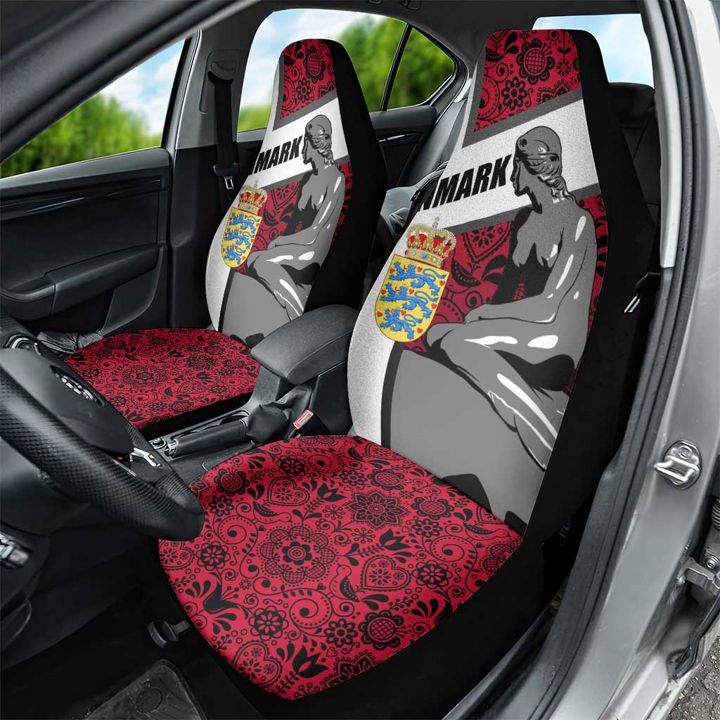 Denmark Car Seat Cover with The Little Mermaid Statue, Danish Folk Patterns, National Heritage Pride