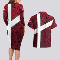 Denmark Couples Matching Long Sleeve Bodycon Dress and Hawaiian Shirt with The Little Mermaid Statue, Danish Folk Patterns, National Heritage Pride