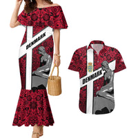 Denmark Couples Matching Mermaid Dress and Hawaiian Shirt with The Little Mermaid Statue, Danish Folk Patterns, National Heritage Pride