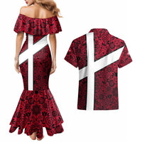 Denmark Couples Matching Mermaid Dress and Hawaiian Shirt with The Little Mermaid Statue, Danish Folk Patterns, National Heritage Pride