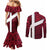 Denmark Couples Matching Mermaid Dress and Long Sleeve Button Shirt with The Little Mermaid Statue, Danish Folk Patterns, National Heritage Pride
