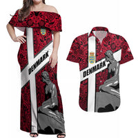 Denmark Couples Matching Off Shoulder Maxi Dress and Hawaiian Shirt with The Little Mermaid Statue, Danish Folk Patterns, National Heritage Pride