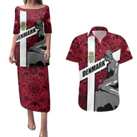 Denmark Couples Matching Puletasi and Hawaiian Shirt with The Little Mermaid Statue, Danish Folk Patterns, National Heritage Pride