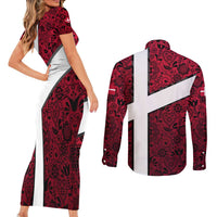 Denmark Couples Matching Short Sleeve Bodycon Dress and Long Sleeve Button Shirt with The Little Mermaid Statue, Danish Folk Patterns, National Heritage Pride