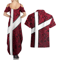 Denmark Couples Matching Summer Maxi Dress and Hawaiian Shirt with The Little Mermaid Statue, Danish Folk Patterns, National Heritage Pride