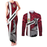 Denmark Couples Matching Tank Maxi Dress and Long Sleeve Button Shirt with The Little Mermaid Statue, Danish Folk Patterns, National Heritage Pride