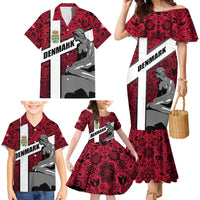 Denmark Family Matching Mermaid Dress and Hawaiian Shirt with The Little Mermaid Statue, Danish Folk Patterns, National Heritage Pride