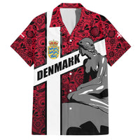 Denmark Family Matching Off The Shoulder Long Sleeve Dress and Hawaiian Shirt with The Little Mermaid Statue, Danish Folk Patterns, National Heritage Pride