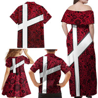 Denmark Family Matching Off Shoulder Maxi Dress and Hawaiian Shirt with The Little Mermaid Statue, Danish Folk Patterns, National Heritage Pride