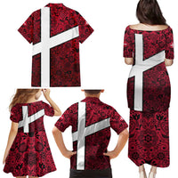 Denmark Family Matching Puletasi and Hawaiian Shirt with The Little Mermaid Statue, Danish Folk Patterns, National Heritage Pride