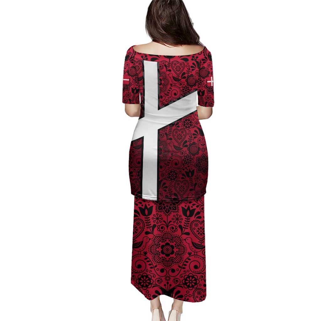 Denmark Family Matching Puletasi and Hawaiian Shirt with The Little Mermaid Statue, Danish Folk Patterns, National Heritage Pride