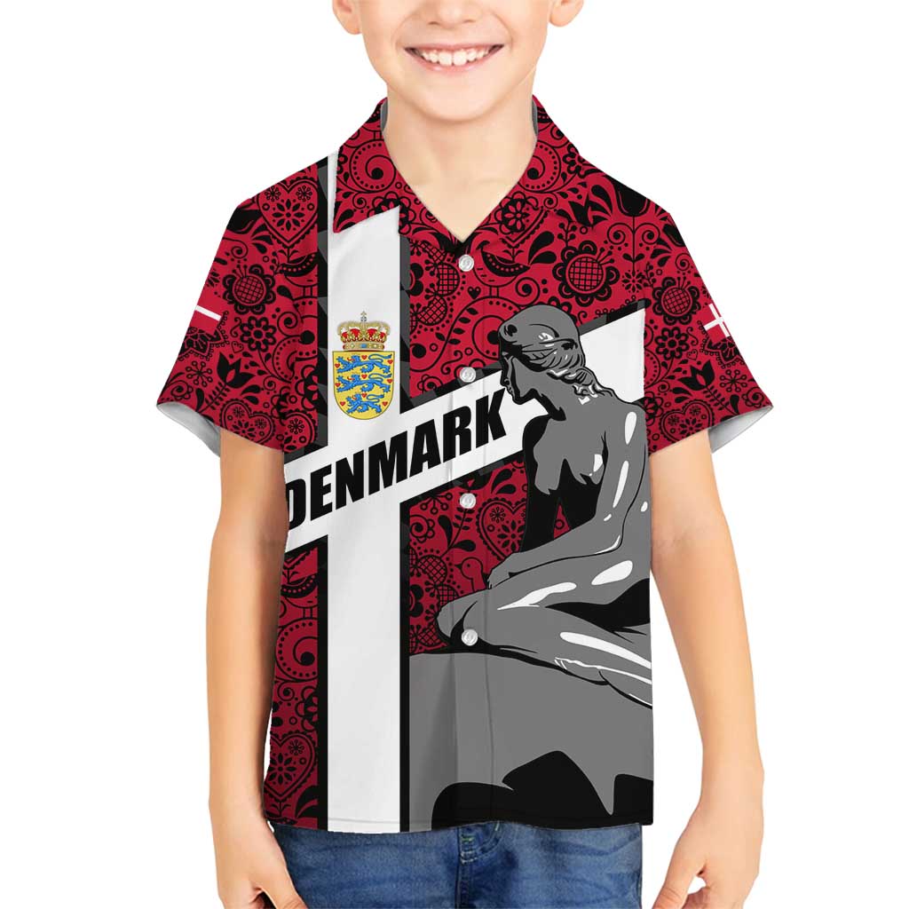 Denmark Family Matching Puletasi and Hawaiian Shirt with The Little Mermaid Statue, Danish Folk Patterns, National Heritage Pride