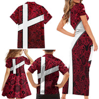 Denmark Family Matching Short Sleeve Bodycon Dress and Hawaiian Shirt with The Little Mermaid Statue, Danish Folk Patterns, National Heritage Pride