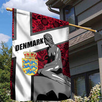 Denmark Garden Flag with The Little Mermaid Statue, Danish Folk Patterns, National Heritage Pride