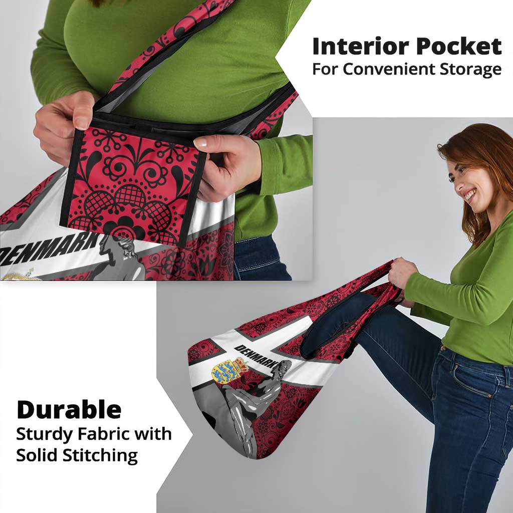 Denmark Grocery Bag with The Little Mermaid Statue, Danish Folk Patterns, National Heritage Pride