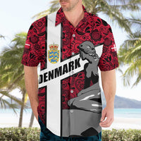 Denmark Hawaiian Shirt with The Little Mermaid Statue, Danish Folk Patterns, National Heritage Pride
