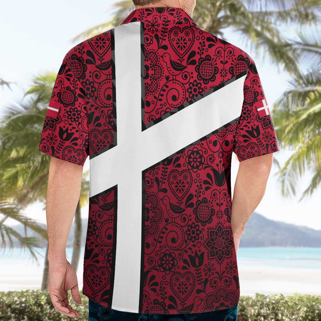 Denmark Hawaiian Shirt with The Little Mermaid Statue, Danish Folk Patterns, National Heritage Pride