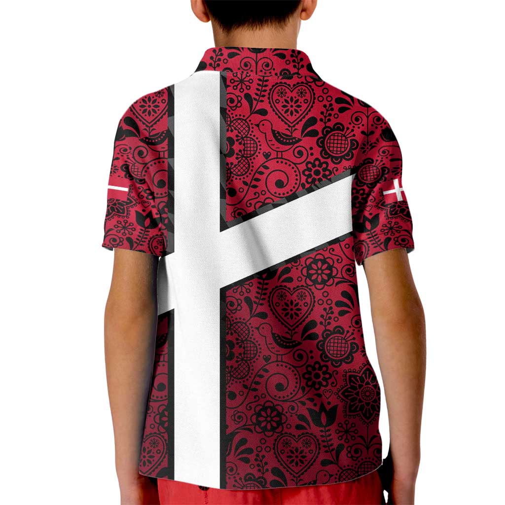 Denmark Kid Polo Shirt with The Little Mermaid Statue, Danish Folk Patterns, National Heritage Pride