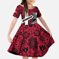 Denmark Kid Short Sleeve Dress with The Little Mermaid Statue, Danish Folk Patterns, National Heritage Pride