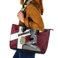 Denmark Leather Tote Bag with The Little Mermaid Statue, Danish Folk Patterns, National Heritage Pride