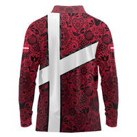 Denmark Long Sleeve Polo Shirt with The Little Mermaid Statue, Danish Folk Patterns, National Heritage Pride