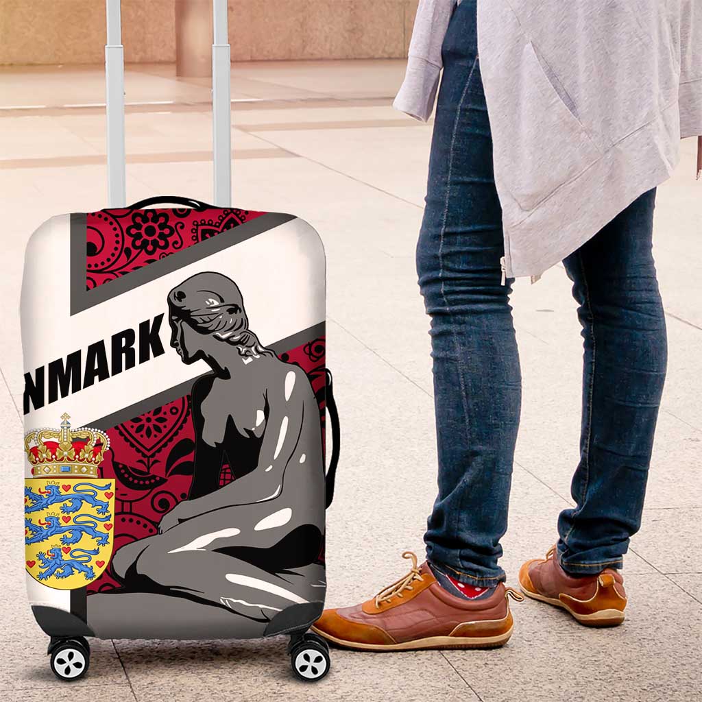 Denmark Luggage Cover with The Little Mermaid Statue, Danish Folk Patterns, National Heritage Pride