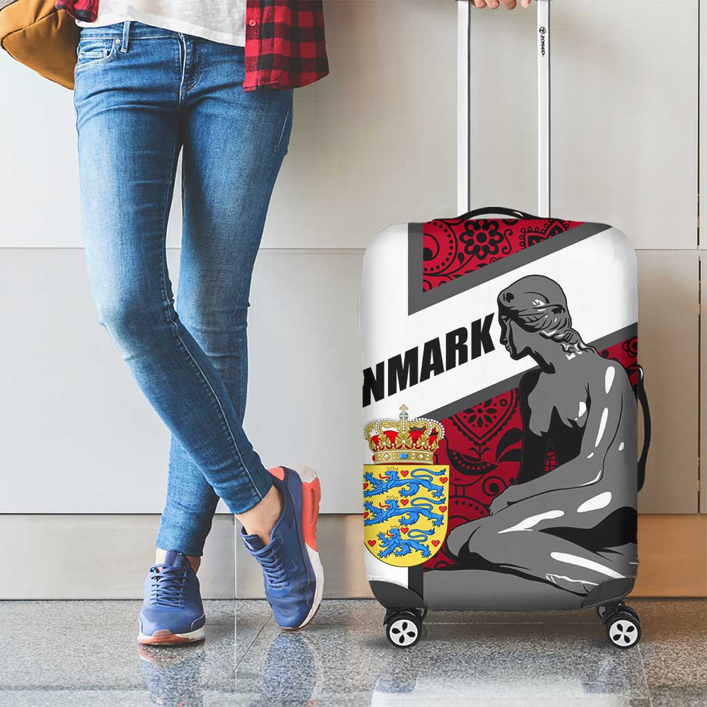 Denmark Luggage Cover with The Little Mermaid Statue, Danish Folk Patterns, National Heritage Pride