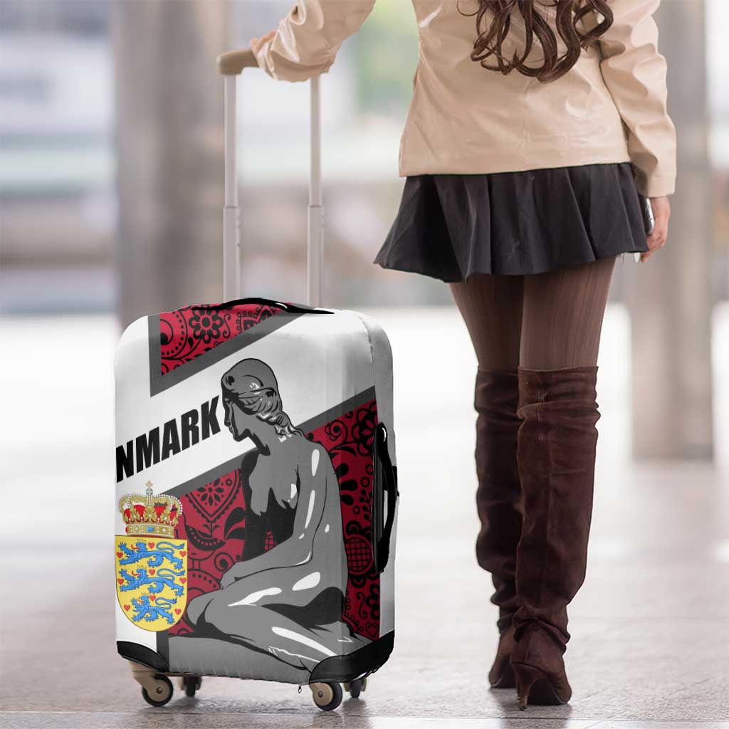 Denmark Luggage Cover with The Little Mermaid Statue, Danish Folk Patterns, National Heritage Pride