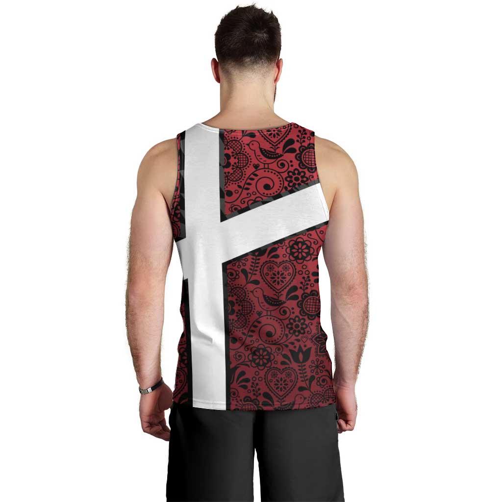 Denmark Men Tank Top with The Little Mermaid Statue, Danish Folk Patterns, National Heritage Pride