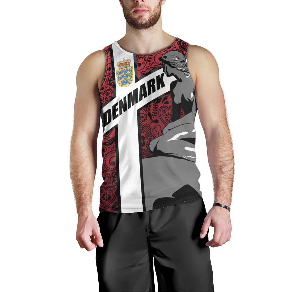 Denmark Men Tank Top with The Little Mermaid Statue, Danish Folk Patterns, National Heritage Pride